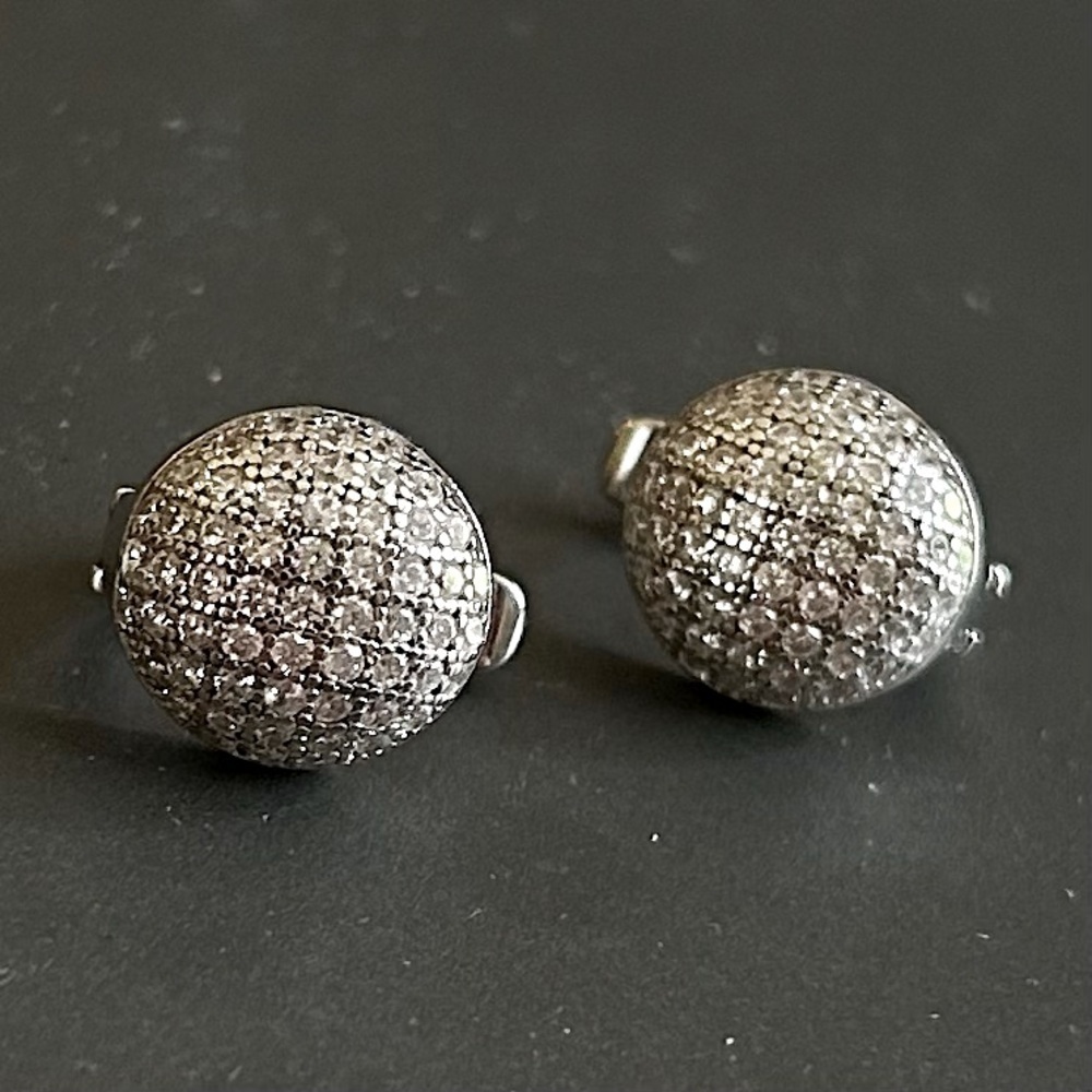 NWT Sterling Silver Pavé Crystal Button Earrings - Picture 4 of 14